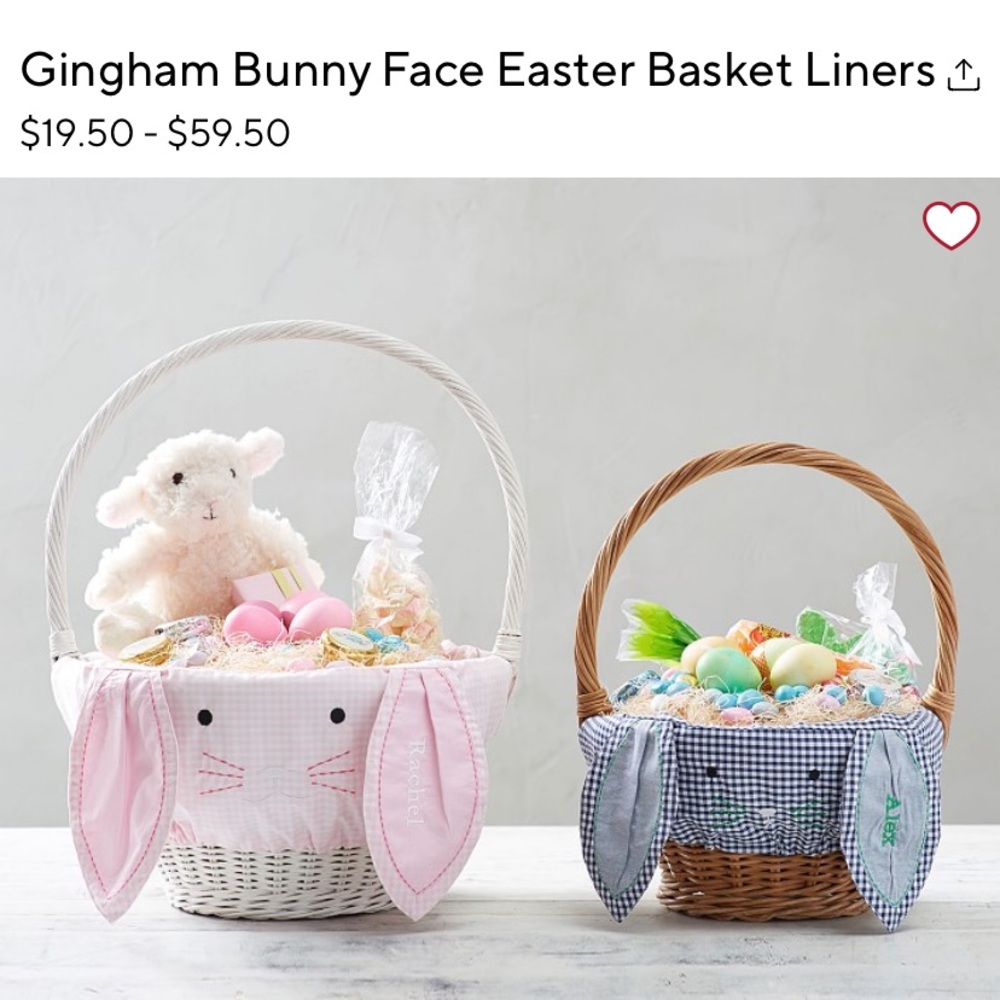 NWT Gingham Bunny Face Easter Basket Liner-Pink